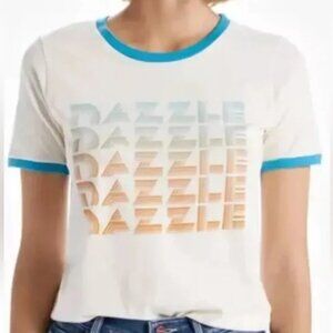 MOTHER Denim DAZZLE The Itty Bitty Goodie Ringer Tee Cream Multi Size Medium